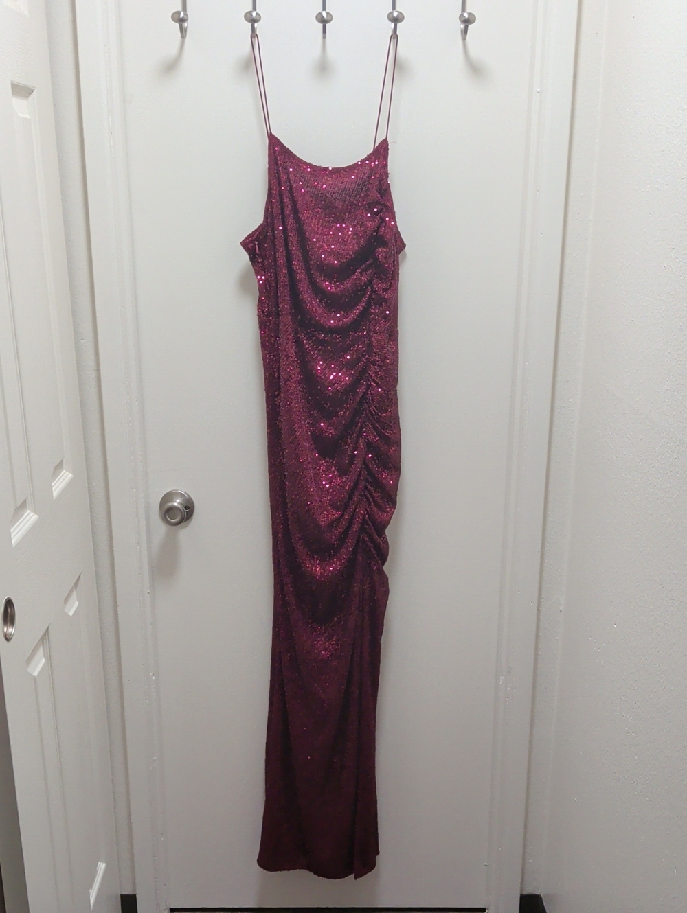 Fashion Nova Berry Sequin Draped Maxi Slip Dress